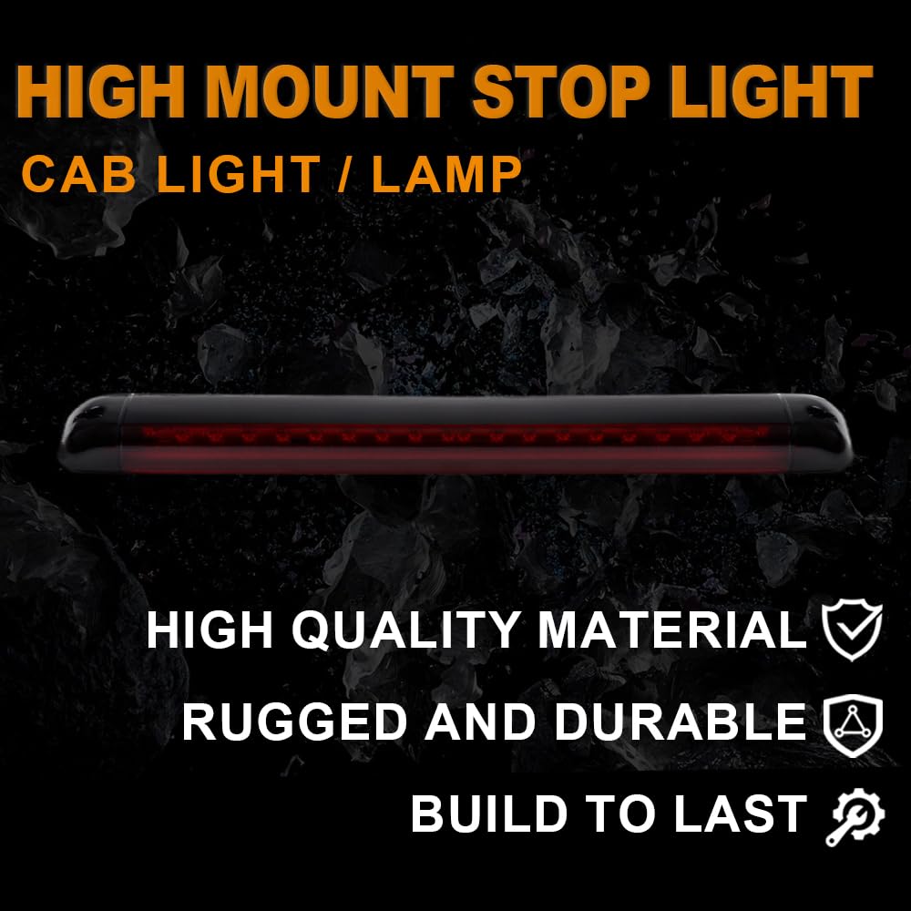 G-PLUS 3rd Third Brake Light High Mount Stop Light Compatible with Chevy Suburban GMC Yukon Tahoe Hummer Pickup Truck 1992-2004 Rear Brake Tail Lamps Red Lens Black Housing
