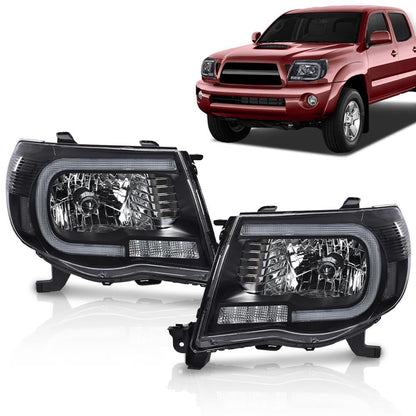 G-PLUS LED DRL Tube Halo Projector Headlights w/o Bulbs Compatible with 2005-2011 Toyota Tacoma Clear Lens Black Housing Clear Reflector Driver & Passenger SideBumper Headlamps,faros delanteros