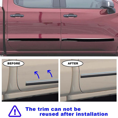 G-PLUS Body Side Molding Trim 1/18" Compatible with 2014-2018 Chevy Silverado/GMC Sierra Crew Cab,4pcs (Black)