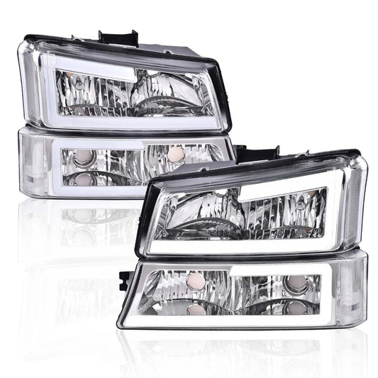 G-PLUS LED Headlights Compatible with Chevy Avalanche Silverado 1500 2500 HD 3500 2003-2006/Fit Chevy Silverado 1500 2500 3500 Classic 2007 Headlamp(Clear Lens Chrome Housing Clear Reflector)