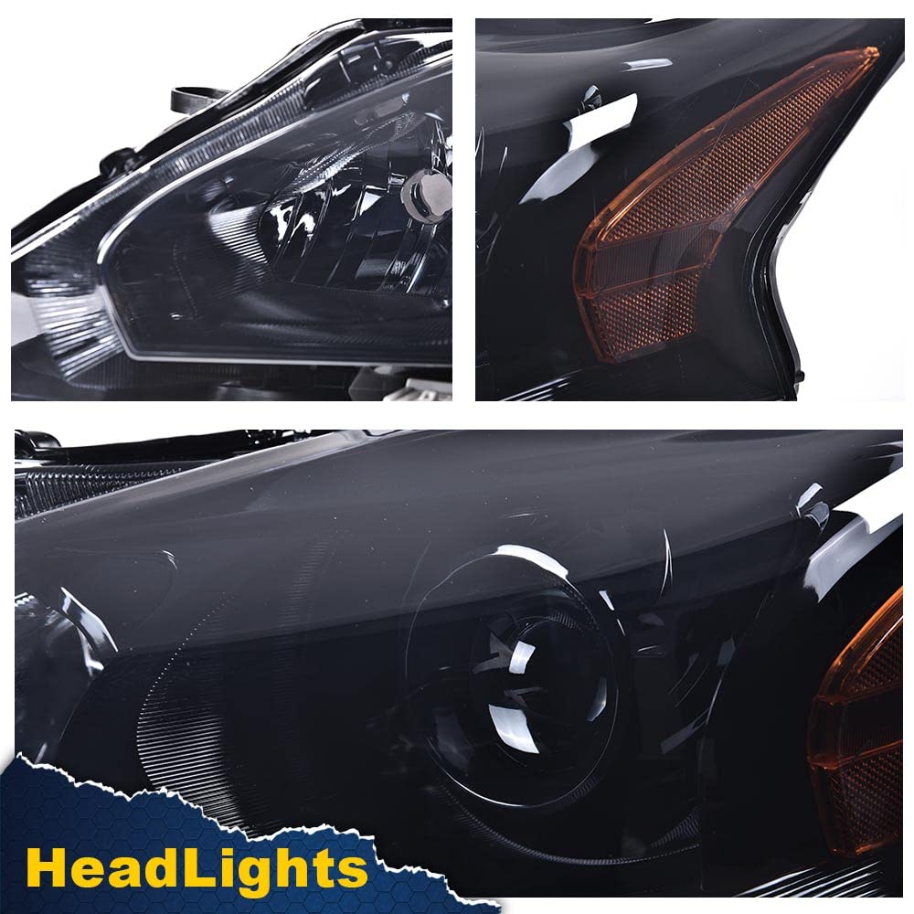 G-PLUS Headlights Compatible With 2013 2014 2015 Nissan Altima 4-Door Sedan Factory Style Automotive Halogen Model Headlamps (Smoky Lens Black Housing Amber Reflector),faros delanteros