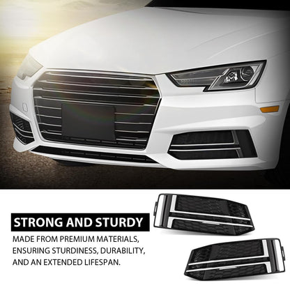G-PLUS Pair Front Fog Light Cover Bumper Grille Bezel, Compatible with Audi S4 / A4 B9 S-LINE 2016-2018, LH Driver & RH Passenger 2PCS, 8W0807681F, 8W0807682F