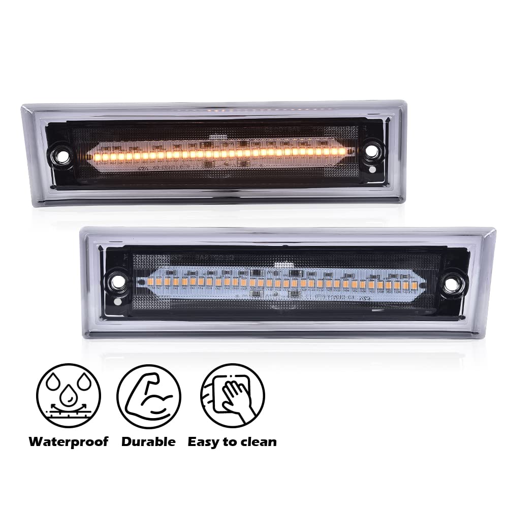 G-PLUS Smoke Lens Amber LED Front Side Marker Light Compatible with 81-91 Chevy C10 C20 C30 GMC GM2550115, GM2551107