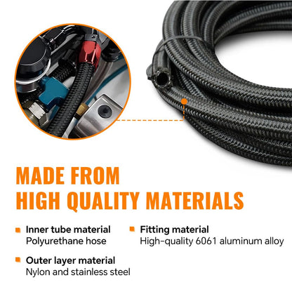 G-PLUS Stainless Steel Oil/Fuel Hose & Fitting Hose End Adaptor Kit,Transmission Gas Oil Fuel Line Fittings Kit 5 Meter Universal Replacement (6AN, Black)