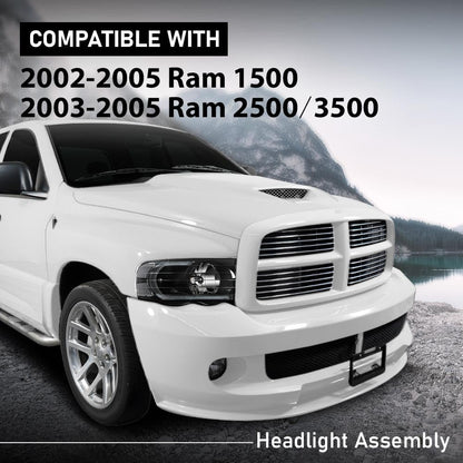 G-PLUS LED Headlights Compatible with Dodge Ram 1500 2002-2005,Fit Dodge Ram 2500 3500 2003-2005 Headlamps Clear Lens Black Housing Clear Reflector Left & Right,faros delanteros Assembly