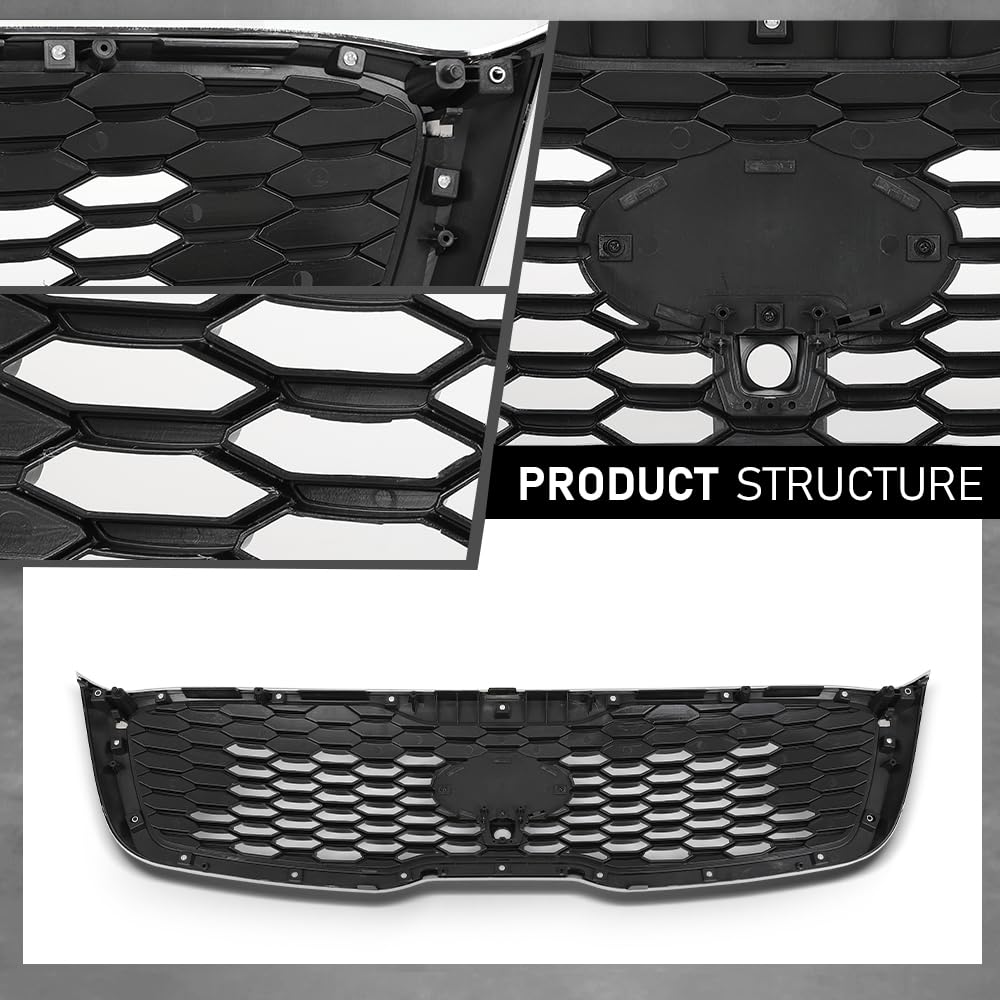 G-PLUS Front Bumper Upper Grille Assembly With Camera Hole Compatible with Kia Sorento 2019-2020 86380-C5800, 86380C5800 Chrome Black