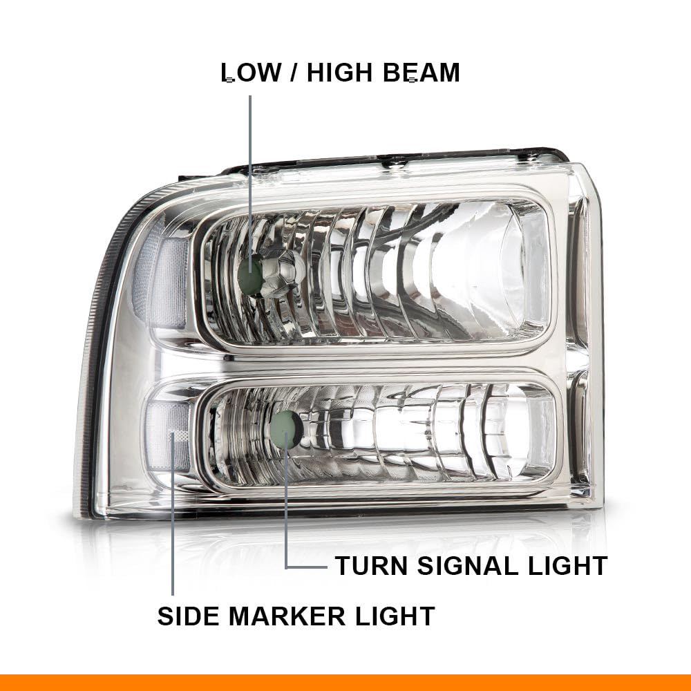 G-PLUS Headlights Compatible with Ford F250 F350 Super Duty 2005 2006 2007 Bumper Headlamps Assembly, Clear Lens Chrome Housing Clear Reflector Left Driver &Right Passenger