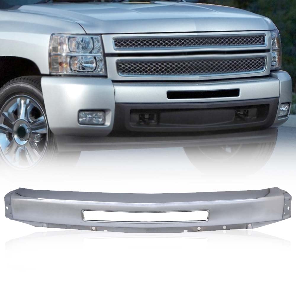 G-PLUS Front Bumper Cover Impact Face Bar Compatible with Chevy Silverado 1500 2007-2013, Fit Chevy Silverado 2500 3500 Pickup 2007-2010 w/Air Intake Hole, GM1002831, Silver