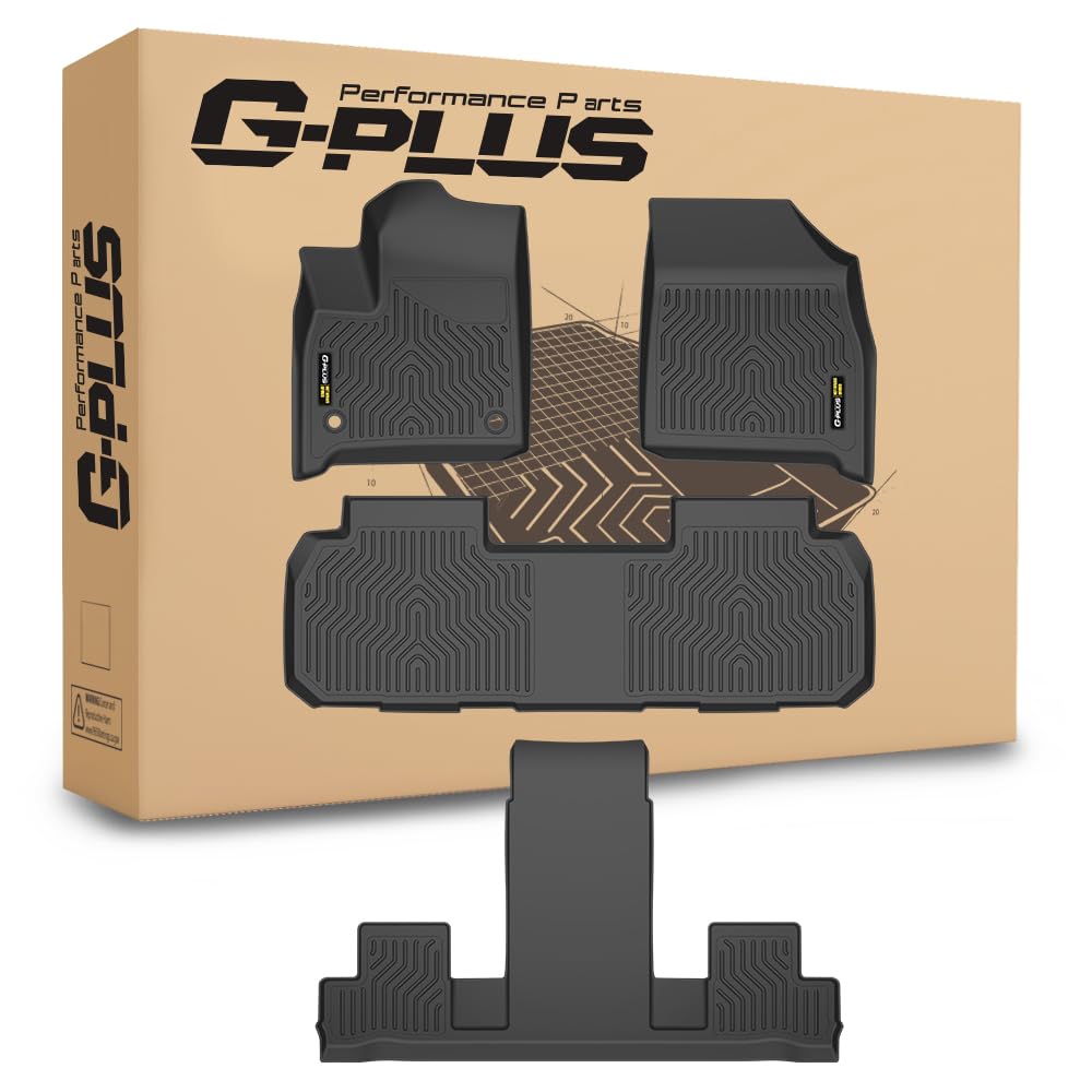 G-PLUS Floor Mats Fit for Chevy Traverse 2018-2024 7 Seats (2nd Row Bucket Seat) TPE All Weather Custom Fit Heavy Duty Floor Liners,1st & 2nd & 3rd Row Car Mats Black