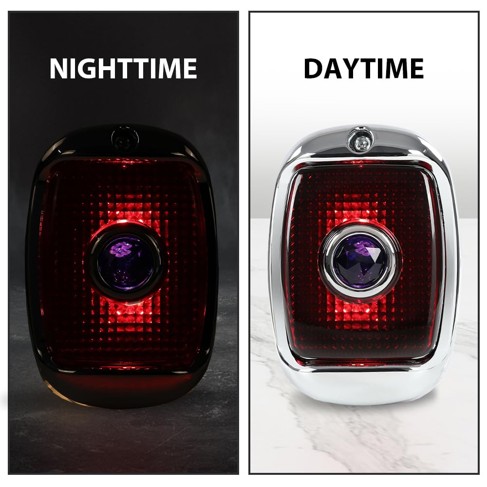 G-PLUS Rear Tail lights Compatible with Chevy Truck BK BL BG BJ 1942-1953,Tail Lamps w/Chrome Rim Luces Traseras Rear Brake Lamps Assembly Black Housing Red Polycarbonate lens w/Blue Jewel