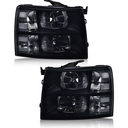 G-PLUS Headlights Assembly, Compatible with Chevy Silverado 2007-2013/Fit Chevy Silverado 2500 HD 3500 2007-2014 Bumper Headlamp, Smoky Lens Black Housing Clear Reflector