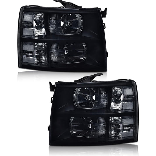 G-PLUS Headlights Assembly, Compatible with Chevy Silverado 2007-2013/Fit Chevy Silverado 2500 HD 3500 2007-2014 Bumper Headlamp, Smoky Lens Black Housing Clear Reflector