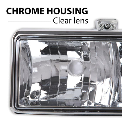 G-PLUS Headlights Corner Bumper Turn Signal w/o Bulbs Fit Chevy Blazer 1998-2005 / Fits Chevy S10 Pickup 1998-2004 Clear Lens Chrome Housing Clear Reflector Bumper Headlamps,faros delanteros Assembly