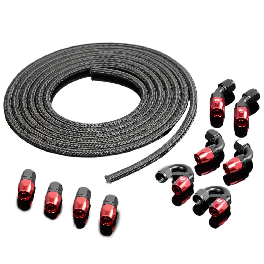 G-PLUS Stainless Steel Oil/Fuel Hose & Fitting Hose End Adaptor Kit,Transmission Gas Oil Fuel Line Fittings Kit 5 Meter Universal Replacement (8AN, Black)