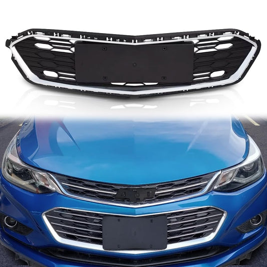 G-PLUS Honeycomb Grille Mesh Assembly Compatible with Chevy Cruze 2016-2018 Black Covers Automotive Car Front Bumper Lower