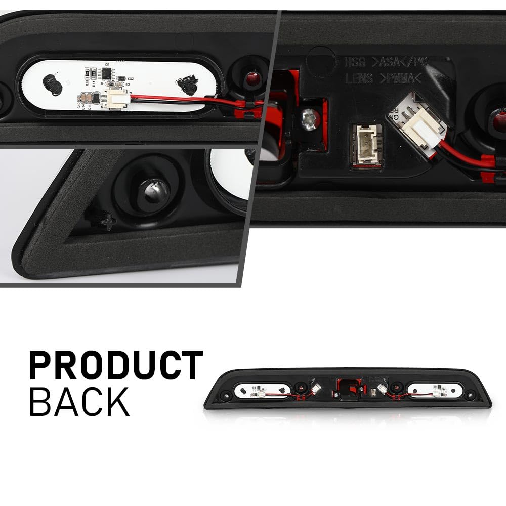 G-PLUS LED 3rd Third Brake Light w/Camera Tow Vision High Mount Fit Ford F250 F350 Super Duty 2017-2022 High Mount Stop Lamp, Red & Clear Lens Chrome Housing