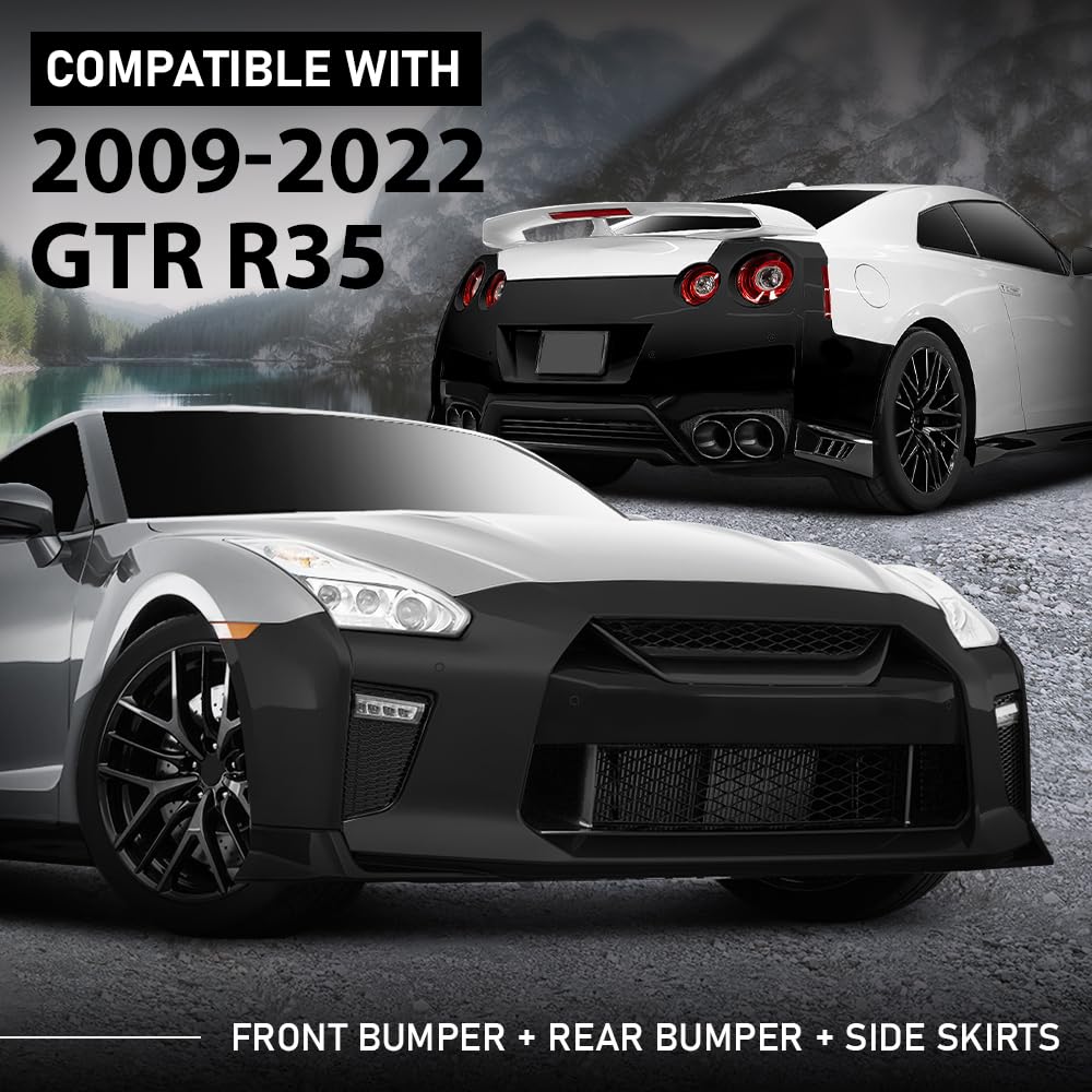 G-PLUS Front Rear Lip Bumper Guard Skid Kit Compatible with Nissan GTR R35 2009-2022, FEA0M-6AVMA, FBM226AV0H, Black