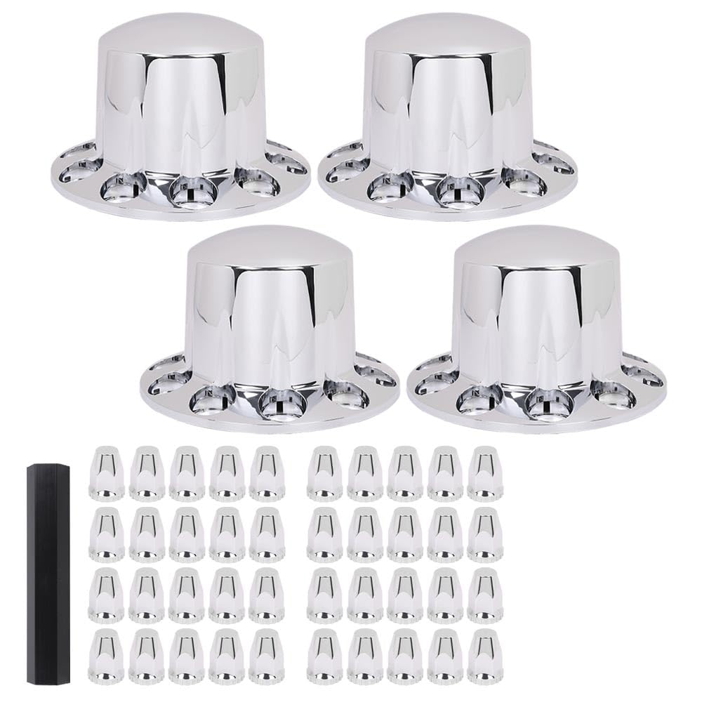 G-PLUS Chrome Wheel Covers Rear Axle Hub Caps 4 PCS Compatible with Most of 10 Holes 22.5" & 24.5" Semi-Truck Wheels with 11.25" Bolt Circle Wheels with 33mm Thread-On Lug Nut Covers