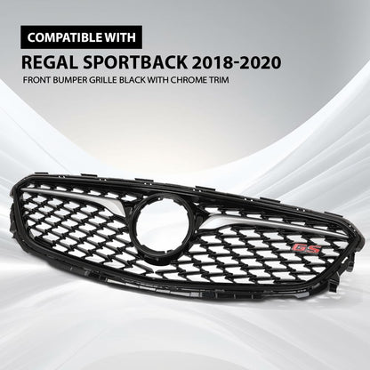 G-PLUS Front Bumper Grille With Chrome Trim Compatible with Buick Regal Sportback 2018-2020 Black