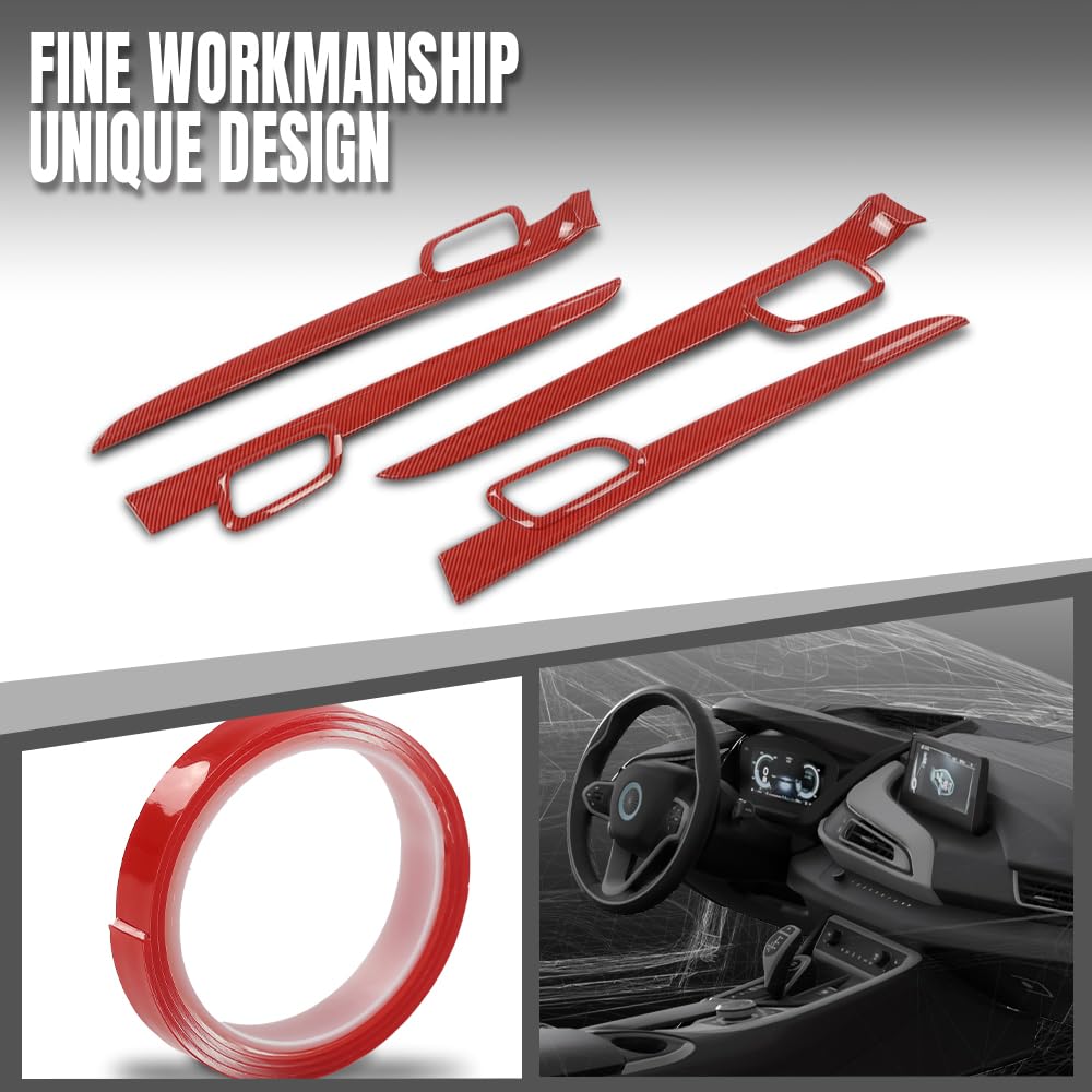 G-PLUS 4Pcs Inner Door Handle Trim Cover Strip Gloss Red Carbon Fiber Compatible with Jeep Grand Cherokee 2011-2021