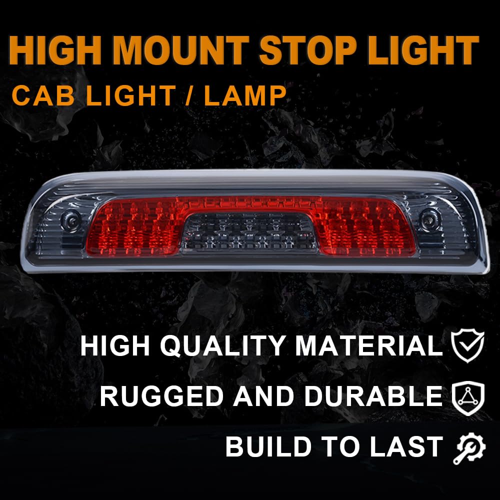 G-PLUS Rear LED Third Brake Light Compatible With 2014-2018 Chevy Silverado/GMC Sierra1500/2500HD/3500,3RD Cargo Led Tail Lamps Chrome Housing,Smoky Red lens