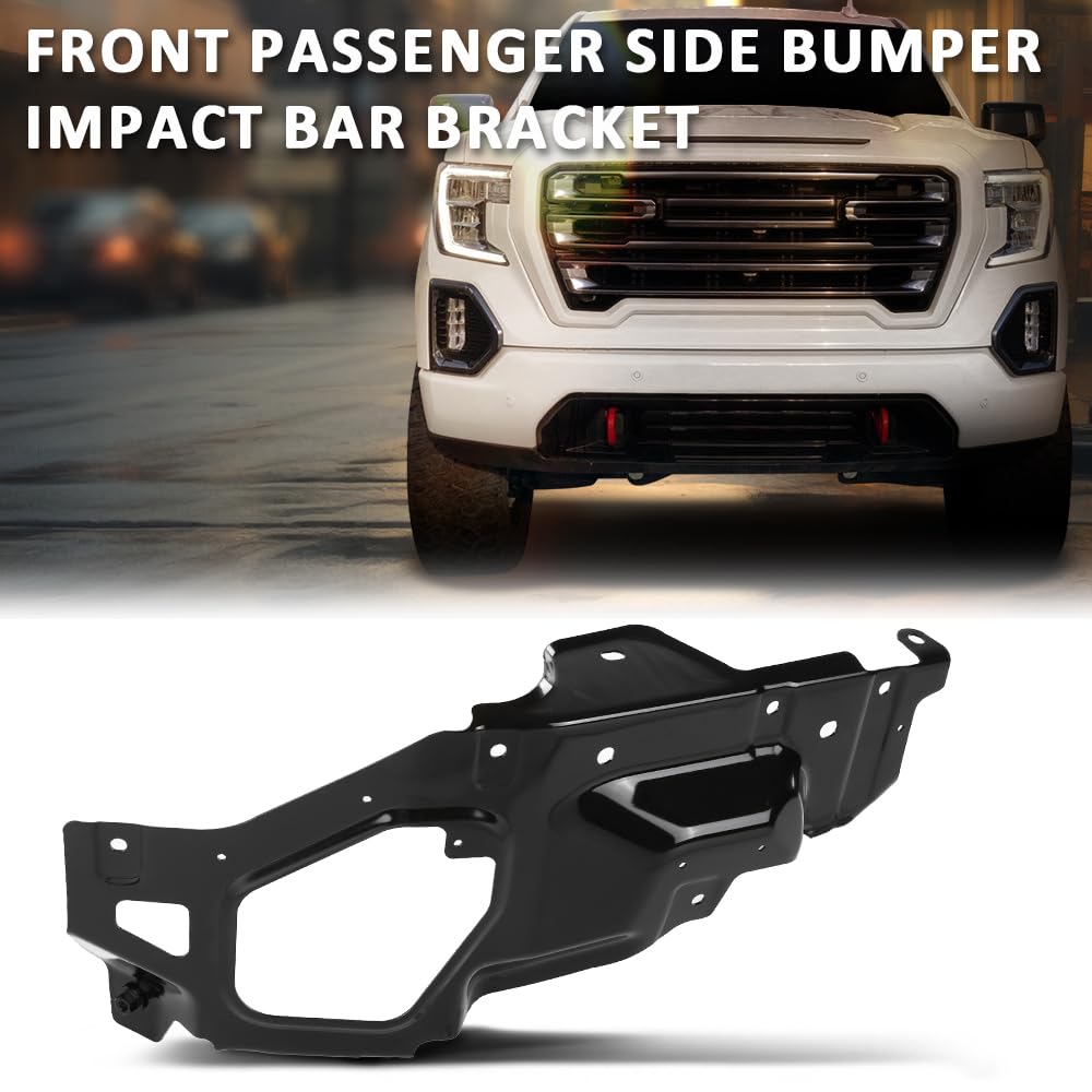 G-PLUS Front Passenger Side Bumper Impact Bar Bracket Compatible with GMC Sierra 1500 (submodel: AT4, Base, Denali, Elevation, SLE, SLT) 2019-2022 Black 84539975