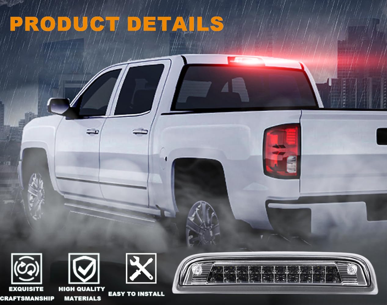 G-PLUS High Mount LED 3rd Brake Light Compatible with Chevy Silverado GMC Sierra 2014 2015 2016 2017 2018 Rear Tail Cargo Lamp Waterproof Clear Lens
