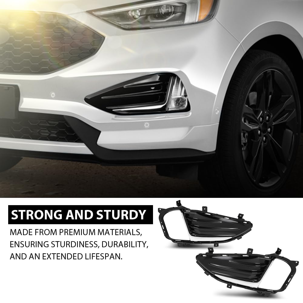 G-PLUS Front Fog Lights Lamp Cover Chrome Trim Bezel Compatible with Ford Edge 2019-2022 KT4Z15266CA, KT4Z15266CB Black
