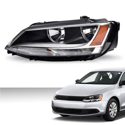 G-PLUS Headlights Headlamps w/Bulbs Left Driver Compatible with Volkswagen Jetta 2011-2018 5C7941005, VW2502146 Clear Lens Chrome Housing Amber Reflector