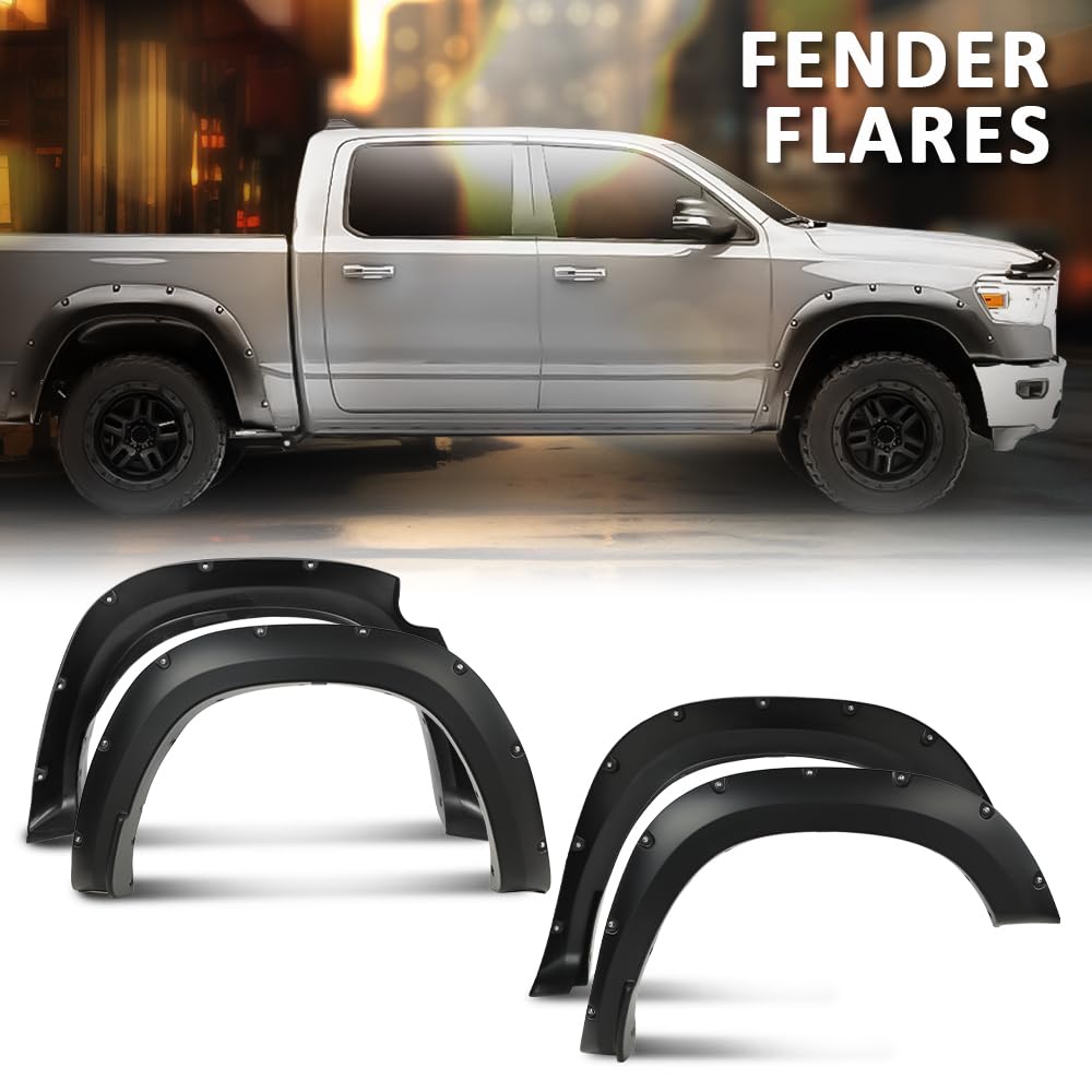 G-PLUS Pocket Riveted Fender Flares Compatible with Dodge Ram 1500 2WD/4WD 2019 2020 2021 2022 2023, NOT Fit Rebel Models (Smooth)