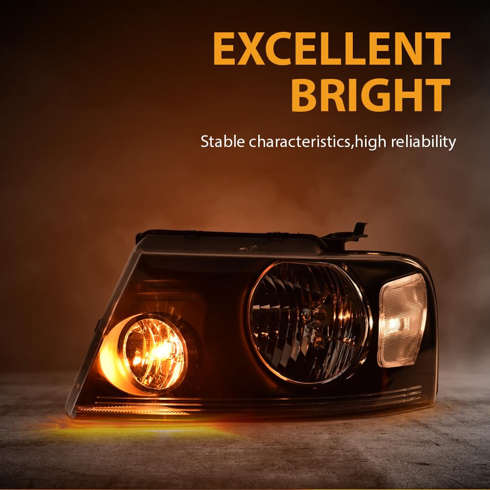 G-PLUS Headlights Assembly, Fit 2004-2008 Ford F150/2006-2008 Lincoln Mark Lt(NOT Fit 2004 F150 Heritage/Flareside Beds),Clear Lens Chrome Housing Amber Reflector,Bumper Headlamps faros delanteros