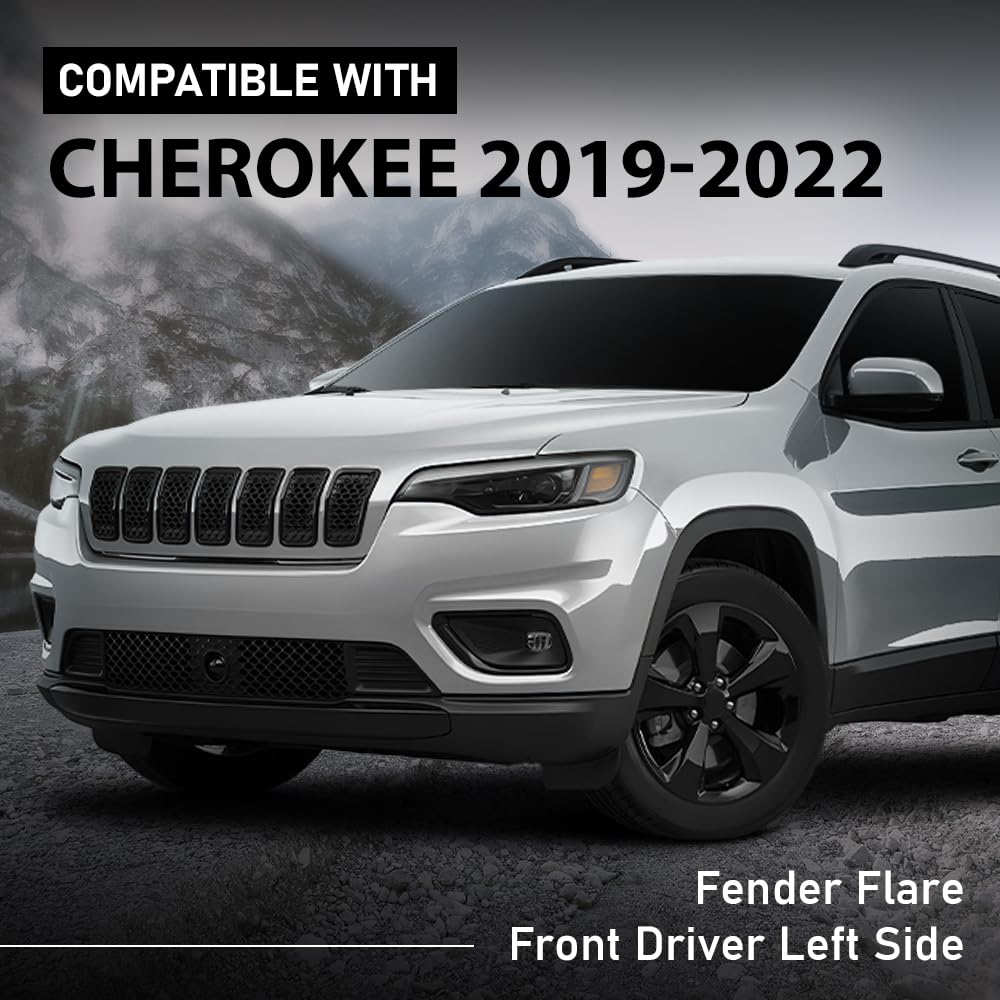 G-PLUS Front Left Fender Flares Compatible with Jeep Cherokee 80th Anniversary 2021 Fit Jeep Cherokee Altitude 2019-2023 Fit Jeep Cherokee Latitude Lux 2021-2022 Wheel Opening Molding Arch Trim Black