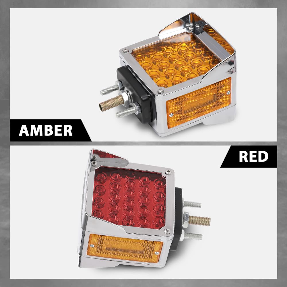 G-PLUS 57 LED Double Face Stud Mount Fender Turn Brake Tail Lights Fit Truck, UTE, Trailers, Caravans, Campers, Buses, Vans Red/Amber Square 2PCS Amber/Red Lens