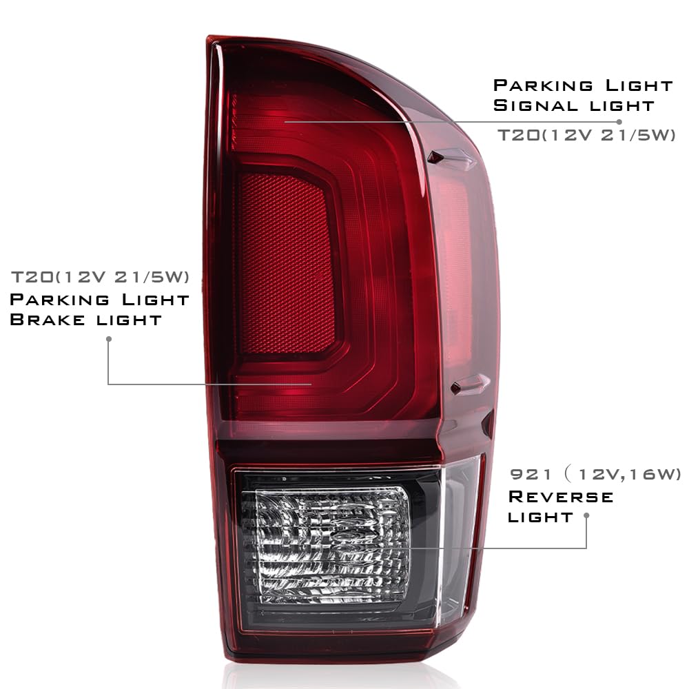 G-PLUS Tail Lights Assembly w/Bulbs Compatible with Toyota Tacoma 2016-2023 Left & Right Rear Brake Lamps, Red Lens Clear Housing, 8156004170 8155004170