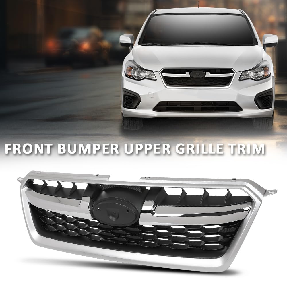 G-PLUS Front Bumper Upper Grille W/Chrome Grill Tirm Compatible with Subaru Impreza 2012-2014 91122FJ010
