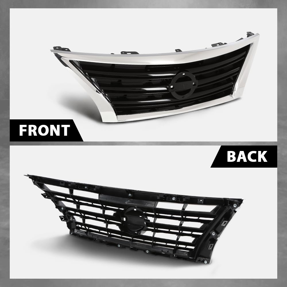 G-PLUS Front Bumper Upper Grille w/Insert Compatible with Nissan Sentra SR 2013-2015 Chrome Shell Grill Inserts 623103RM0A NI1200253