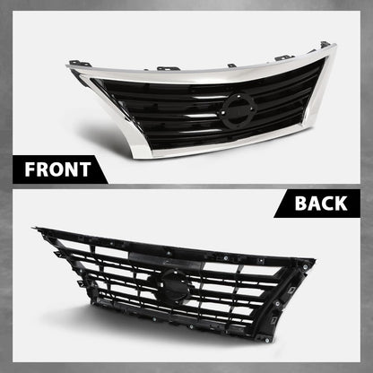 G-PLUS Front Bumper Upper Grille w/Insert Compatible with Nissan Sentra SR 2013-2015 Chrome Shell Grill Inserts 623103RM0A NI1200253