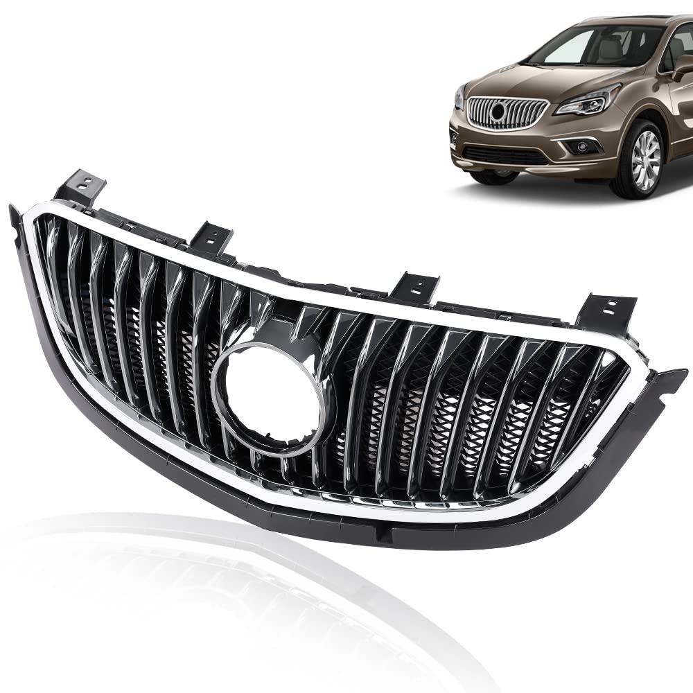 G-PLUS Front Bumper Grille Radiator Gloss Grid Grill Compatible with Buick Envision 2015 2016 2017 Black Mesh Grille