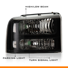 G-PLUS Headlights Assembly for Ford F250 F350 Super Duty 2005-2007 Clear Black Additional Angle
