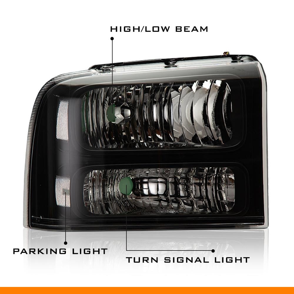 G-PLUS Headlights Assembly, Compatible with 2005 2006 2007 Ford F250 F350 Super Duty Bumper Headlamps, Clear Lens Black Housing Clear Reflector,faros delanteros