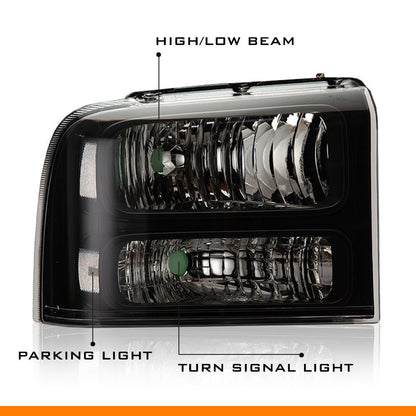 G-PLUS Headlights Assembly, Compatible with 2005 2006 2007 Ford F250 F350 Super Duty Bumper Headlamps, Clear Lens Black Housing Clear Reflector,faros delanteros