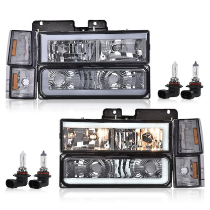 G-PLUS LED Corner Headlights w/Bulbs Fit GMC C/K1500 C/K2500 Yukon Suburban 1994-1999,Fit GMC C/K2500 C/K3500 1994-2000 Smoke Lens Chrome Housing Amber Reflector Bumper Headlamps,faros Assembly