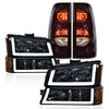 G-PLUS LED Headlights Assembly + Tail Lights Fit Chevy Silverado 1500 1500 HD 2500 2500 HD 2003-2006, Smoky Lens Chrome Housing Amber Reflector Headlamps Assembly Dark Red Taillights