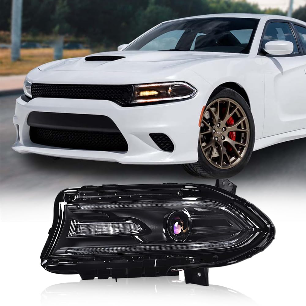 G-PLUS Headlight Fit for Dodge Charger 2015-2021, Left Bumper Headlamps,Clear Lens Black Housing Amber Reflector, CH2503270,faros delanteros