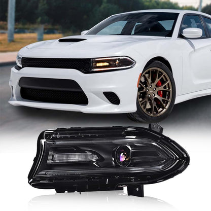 G-PLUS Headlight Fit for Dodge Charger 2015-2021, Left Bumper Headlamps,Clear Lens Black Housing Amber Reflector, CH2503270,faros delanteros