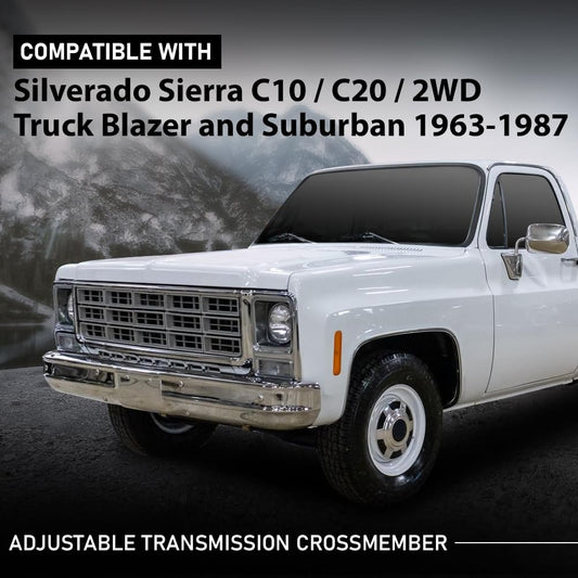 G-PLUS Adjustable Transmission Crossmember Compatible with Chevy Silverado GMC Sierra C10 C20 2WD Truck Blazer and Suburban 1963-1987 CP9427, CP-1108G