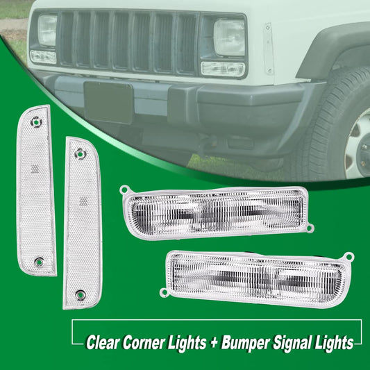 G-PLUS Corner Lights & Bumper Signal Lights Compatible with 1997-2001 Jeep Cherokee XJ,4 Pieces (Clear lens Chrome Housing Clear Reflector)
