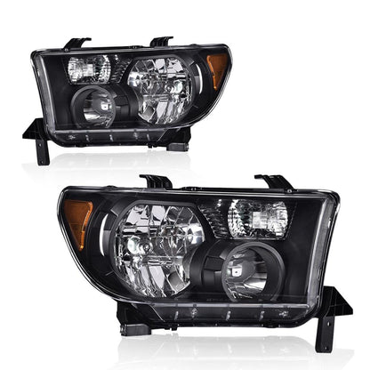 G-PLUS Headlights Compatible with Toyota Tundra 2007-2013/Compatible with Toyota Sequoia 2008-2017 Headlamps Pair Halogen Clear Lens Black Housing Amber Reflector,faros delanteros