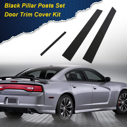 G-PLUS Car Door Window Pillar Posts Molding Trim Compatible with 11-14 Dodge Charge,Chrome Pillar Posts Set Door Trim Mirror Cover,Black,6Pcs