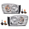 G-PLUS Headlights w/Bulbs Compatible with Dodge Ram 1500 2006-2008/Fit Dodge Ram 2500 3500 2006-2009,Clear Lens Chrome Housing Clear Reflector Left & Right Bumper Headlamps Assembly